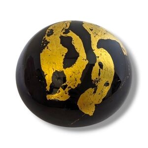 Black & Gold Iridescent Paperweight Artist Singed LH Studio Art Glass 1988